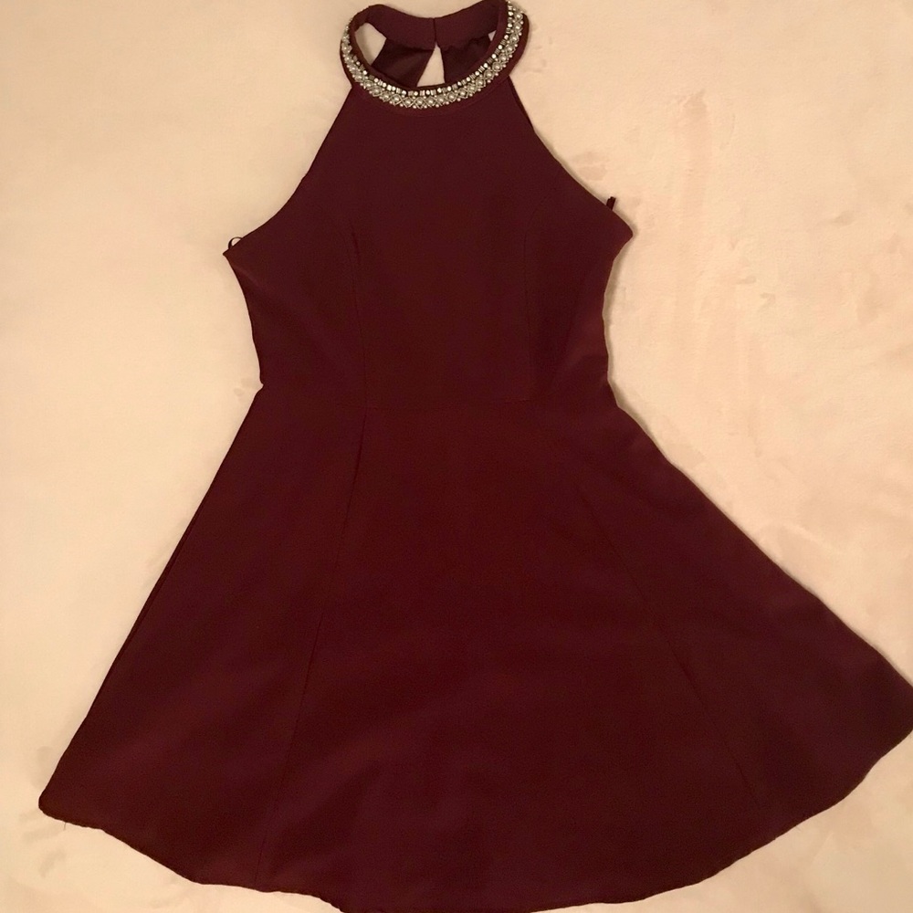 Plum Skater Skirt Halter Neck Dress